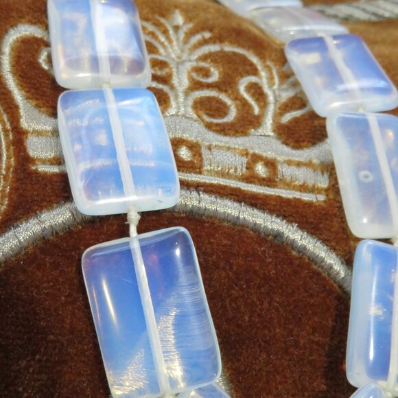 Antique Vintage OPALINE OPALESCENT opalite rectangle necklace fire moonstone - Picture 9 of 12